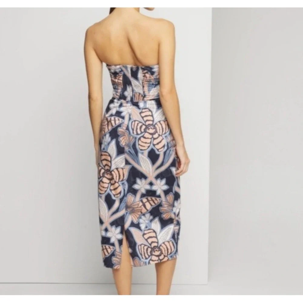 NEW‎ White House Black Market Strapless Floral Ruffle Midi Dress 6 Resortwear